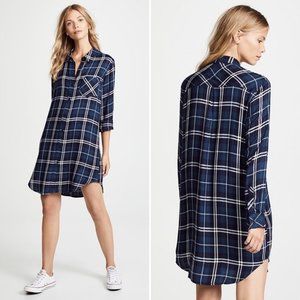 rails | bianca plaid flannel shirtdress spruce teal xs